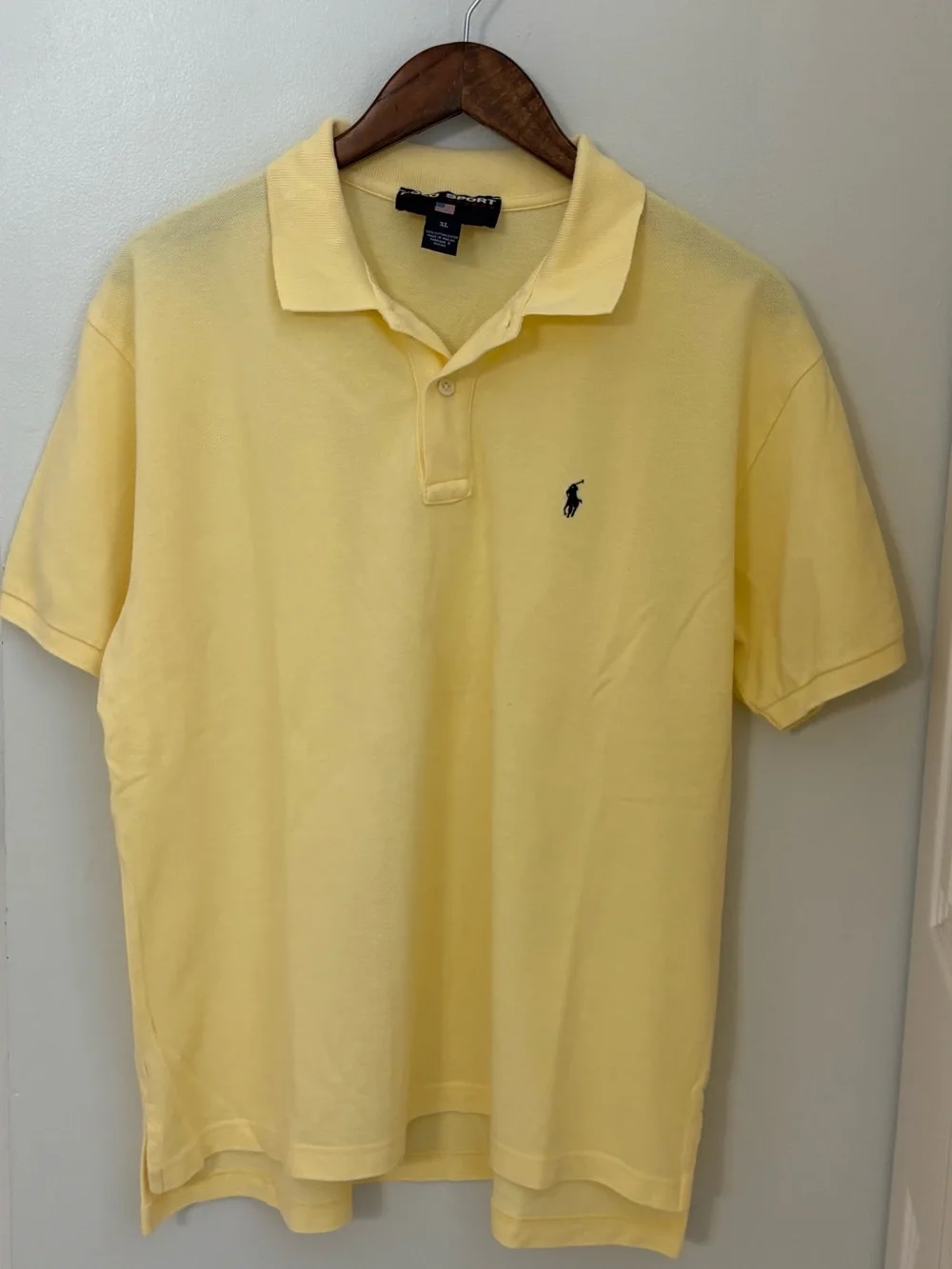 Vintage 1990s Polo Sport Ralph Lauren pale yellow Shirt Size:XL Cotton Navy Pony